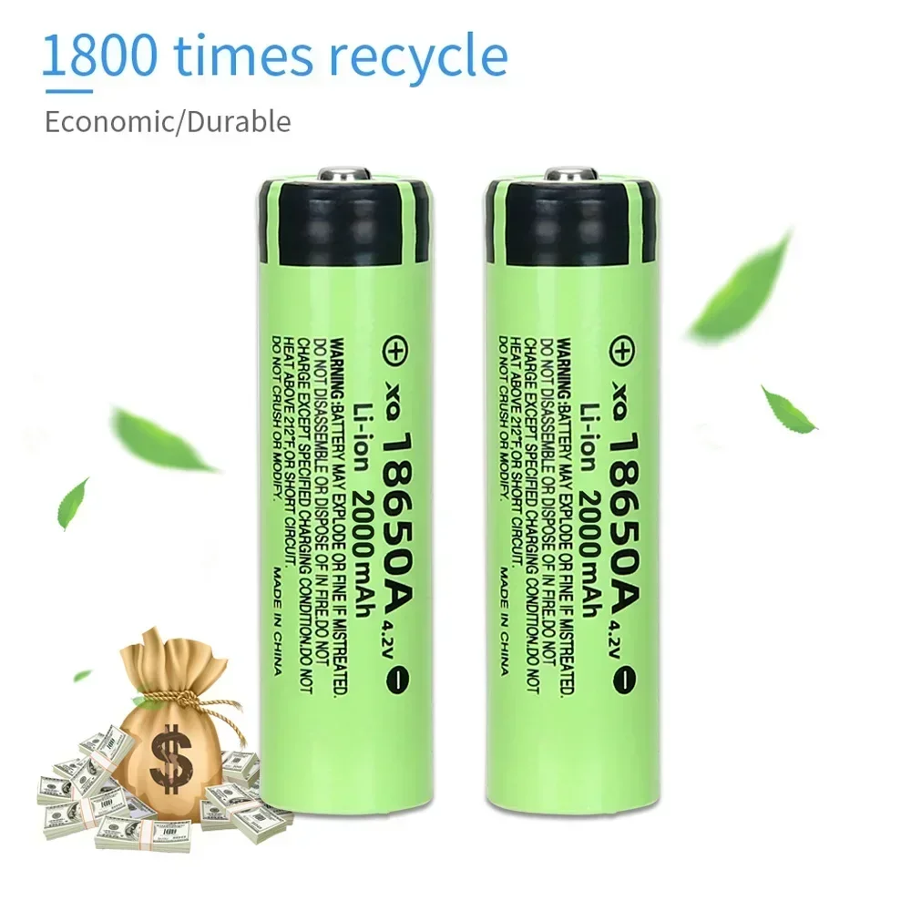 New Hot Sale 18650 High Quality 4.2V 2000mAh Battery Rechargeable Power High-capacity Lithium Battery with LED Flashlight