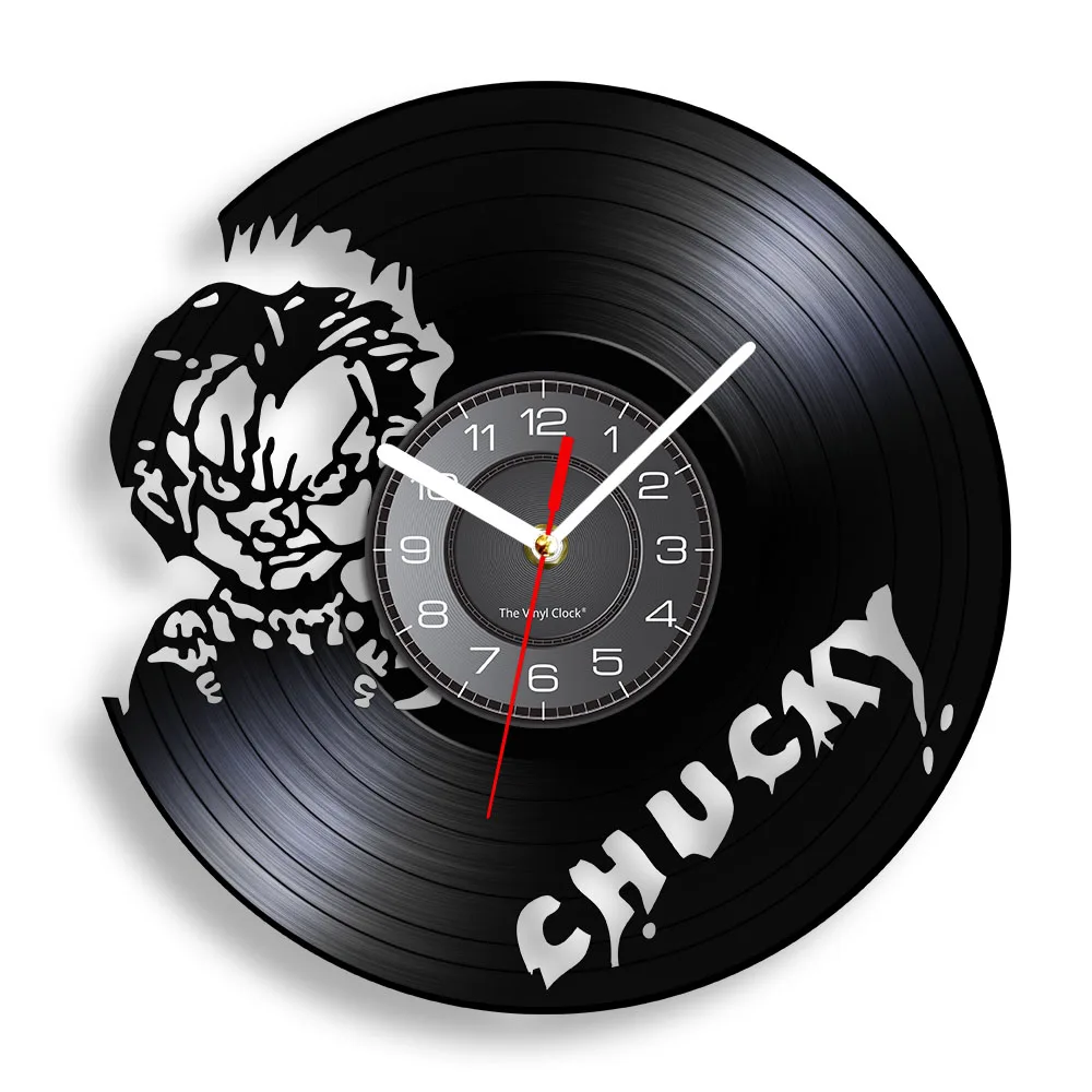 

Fictional Character Chucky Wall Clock Made Of Vinyl Record Horror Movie Home Decor Wall Watch Halloween Vinyl Disk Crafts Clock