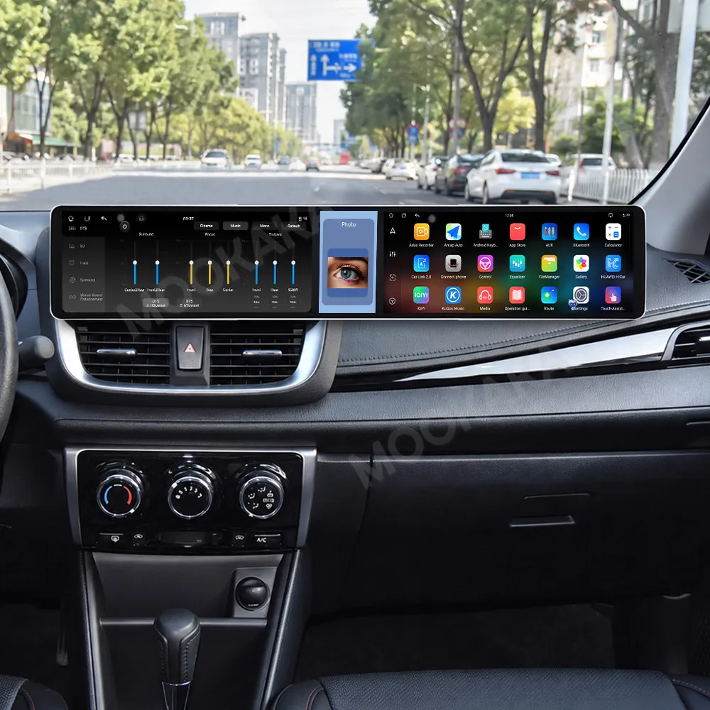 Android 15 Dual 12.3 Inch Triple Screen For Toyota YARIS Vios 2017-2021 Auto Stereo Radio Car Multimedia Player GPS CarPlay DSP