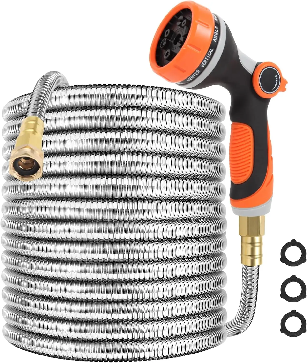 Metal Garden Hose 50 ft with 10 Function Sprayer Nozzle, Lightweight Stainless Steel Water Hose with 3/4" Solid Fittings