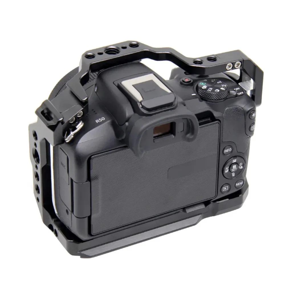 Camera Cage Rig For Canon EOS R50 Camera Protective Case with Cold Shoe Mount for LED Light Microphone for Arca-Swiss Tripod