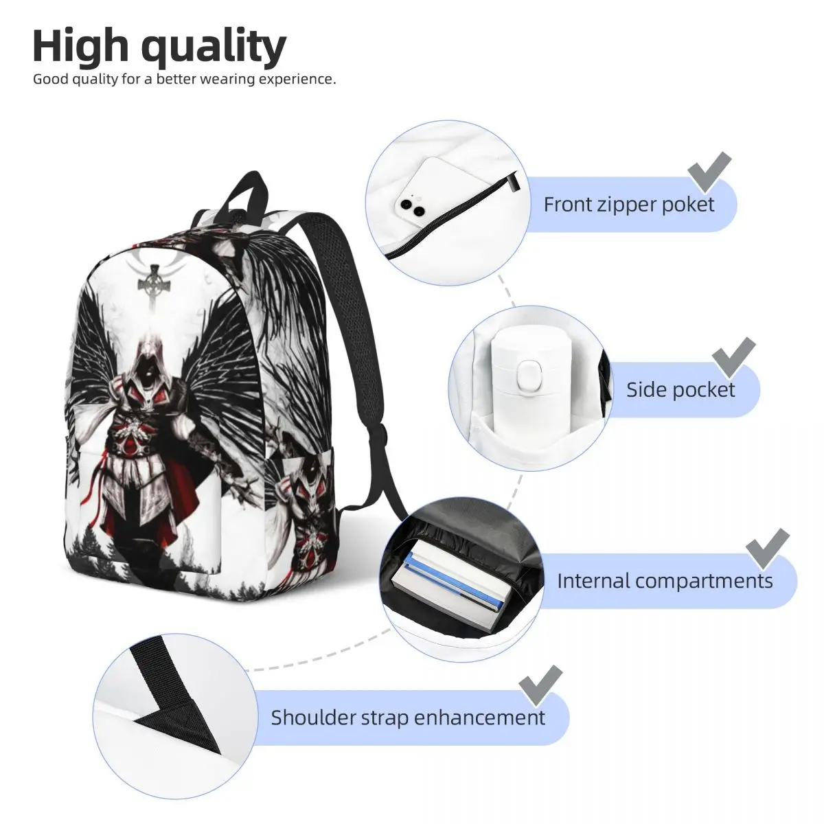 Assassins Creed Mirage Gaming Mochila Casual para Homens e Mulheres, Bolsa de Ombro para Computador Portátil, Mochila de Viagem, Estudante,