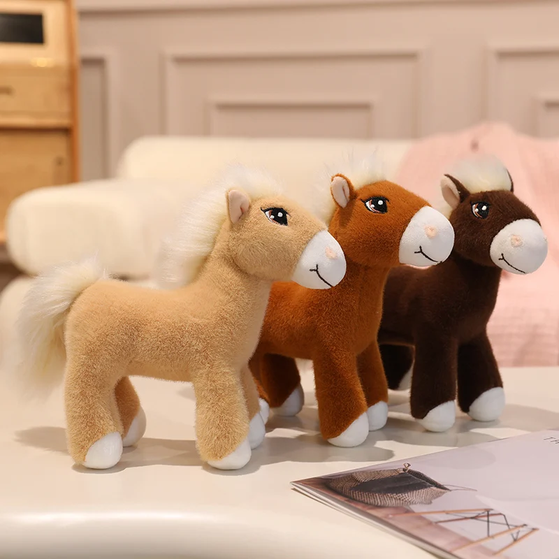 Caballo de peluche de ojos grandes, muñeca de caballo de postura de pie realista, juguete de peluche de alta calidad, regalo de cumpleaños clásico para niños