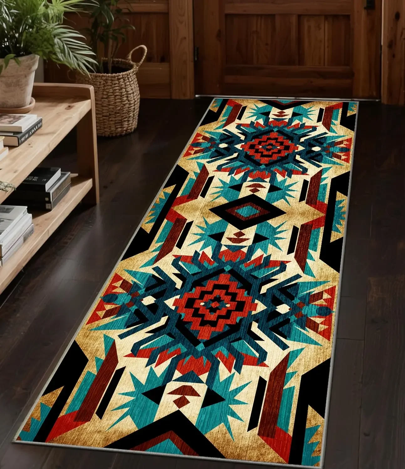 Vintage Rústico Runner Carpet Western Aztec Area Rug Anti Slip Native Tribal Geometric Frame Hallway Porch Bedside Floor Mat
