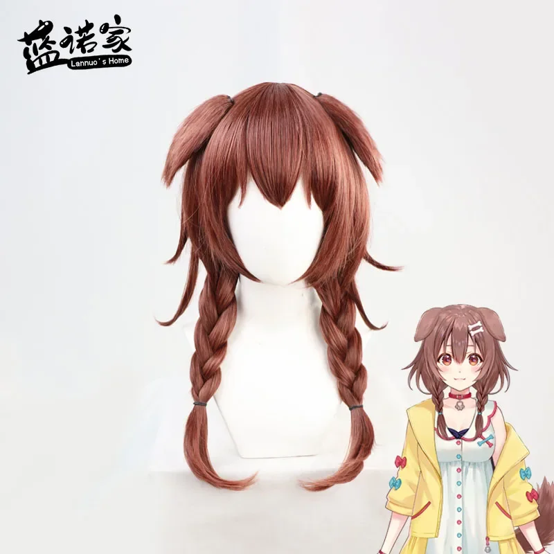 VTuber 이누가미 코로네 코스프레 가발 홀로라이브 게이머 소녀 귀 긴 웨이브 브레이드 헤어 브라운 브레이드 합성 헤어 + 가발 캡