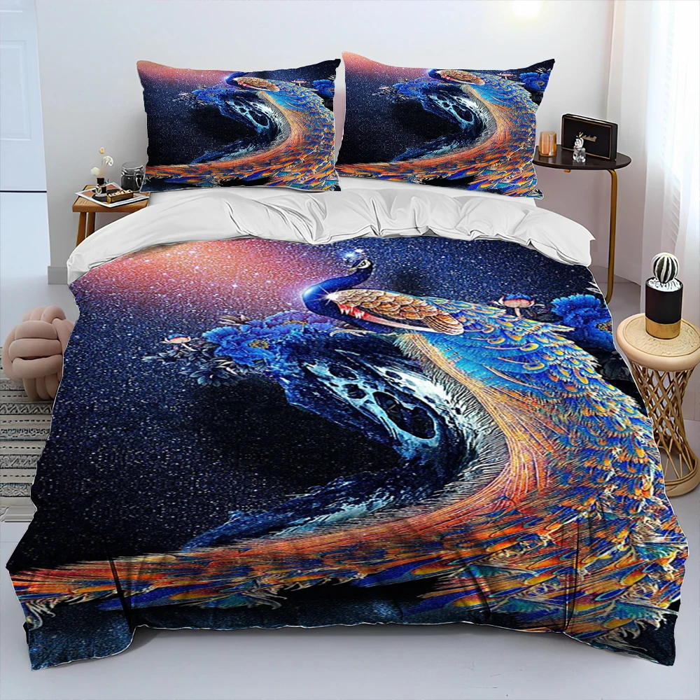 Zestaw pościeli 3D Peacock Bird Animal Cartoon Comforter, poszwa na kołdrę, poszewka na poduszkę, zestaw pościeli Queen dla dorosłych i dzieci