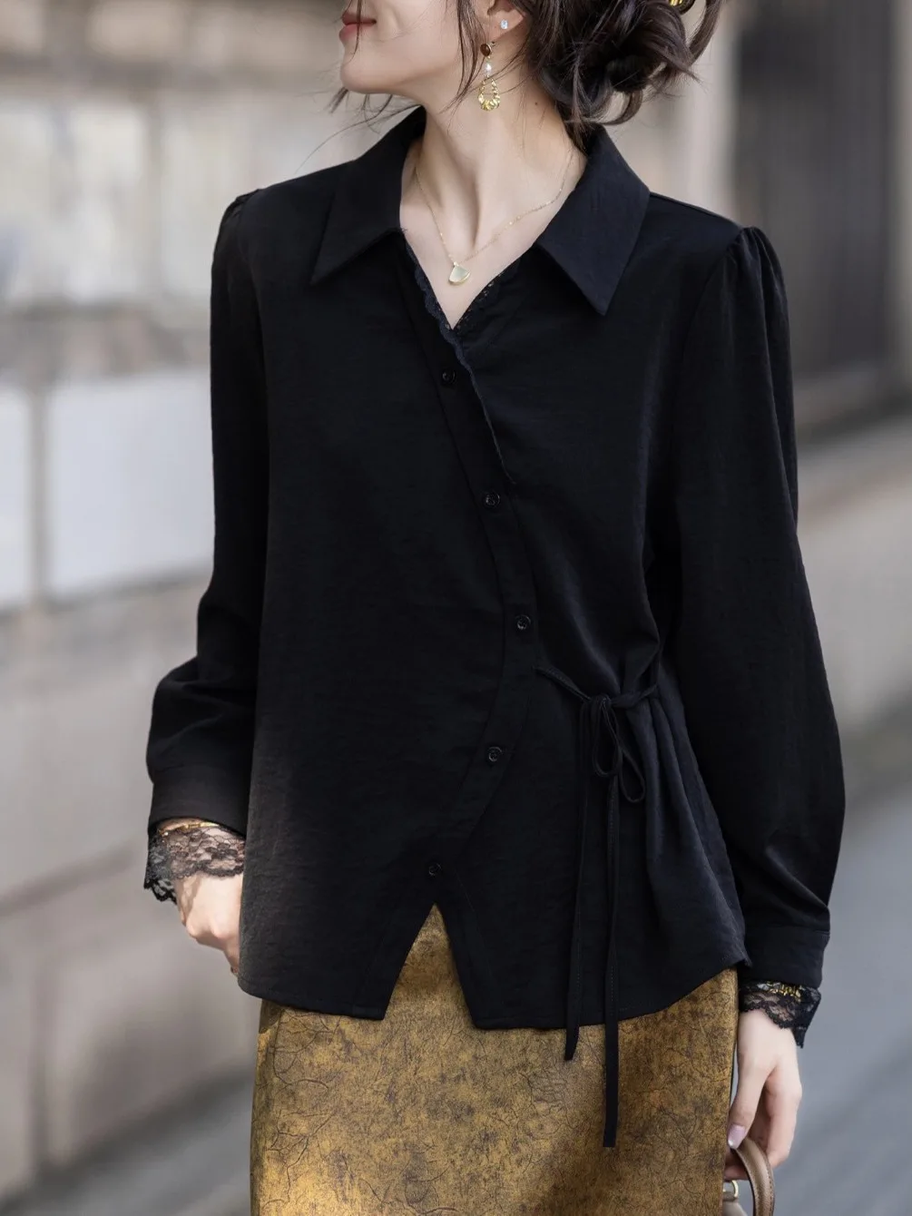 

Ele Bla V-Ne Long Sve irt Женские модные повседневные брюки больших размеров из полиэстера с застежкой на талии, асимметричные...