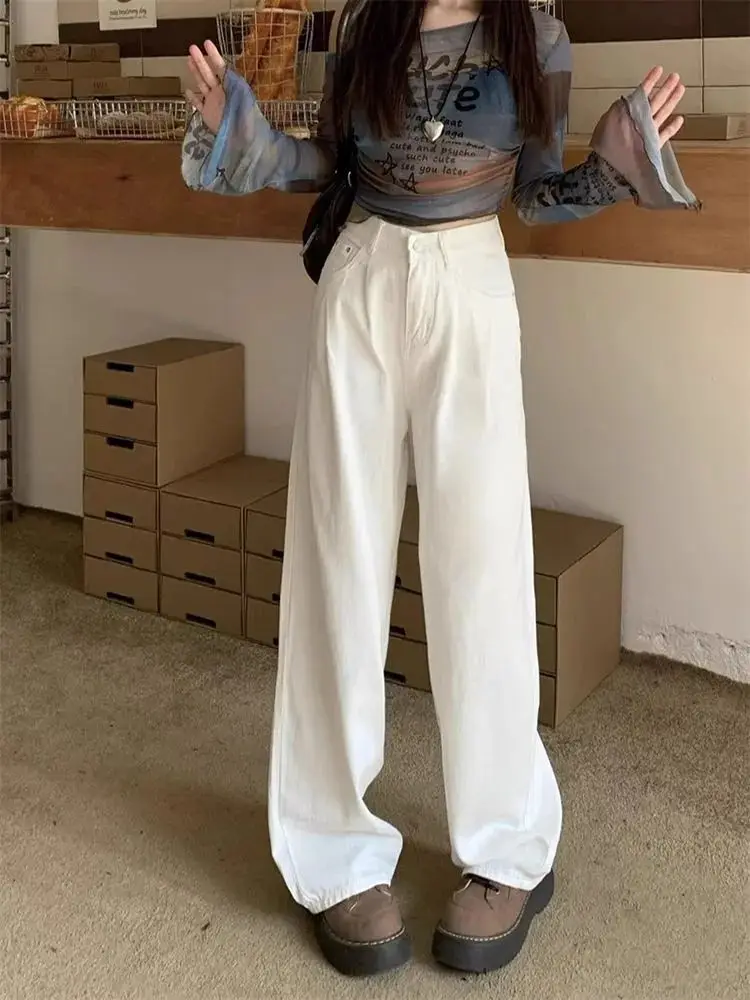 New High-Waist Loose Wide-Leg Slimming Straight Floor-Length Pants Women's Denim Jeans Elastic Wide Leg Low-Waist Jeans