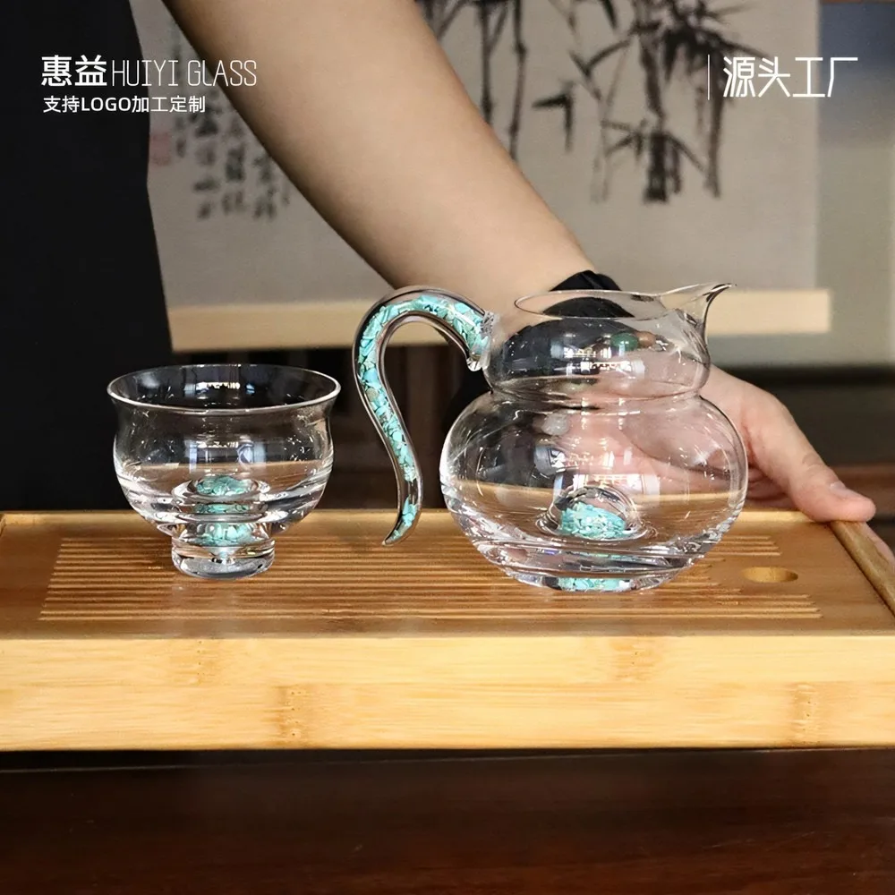 Chinese Turquoise Glass Teacup Set Thickened Heat-Resistant Tea Cup High-End Office Home Tea Ware Gift