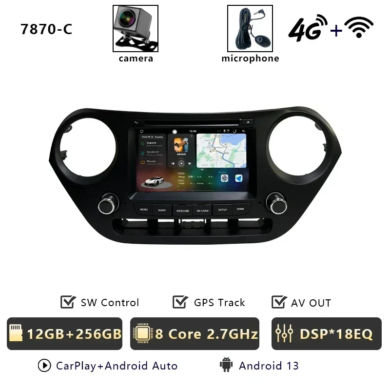 CHESTEK Android 13 Autoradio Voor Hyundai i10 Grand 2013 2014 2015 2016-2018 Carplay Multimedia Video Speler navigatie WIFI 4G BT