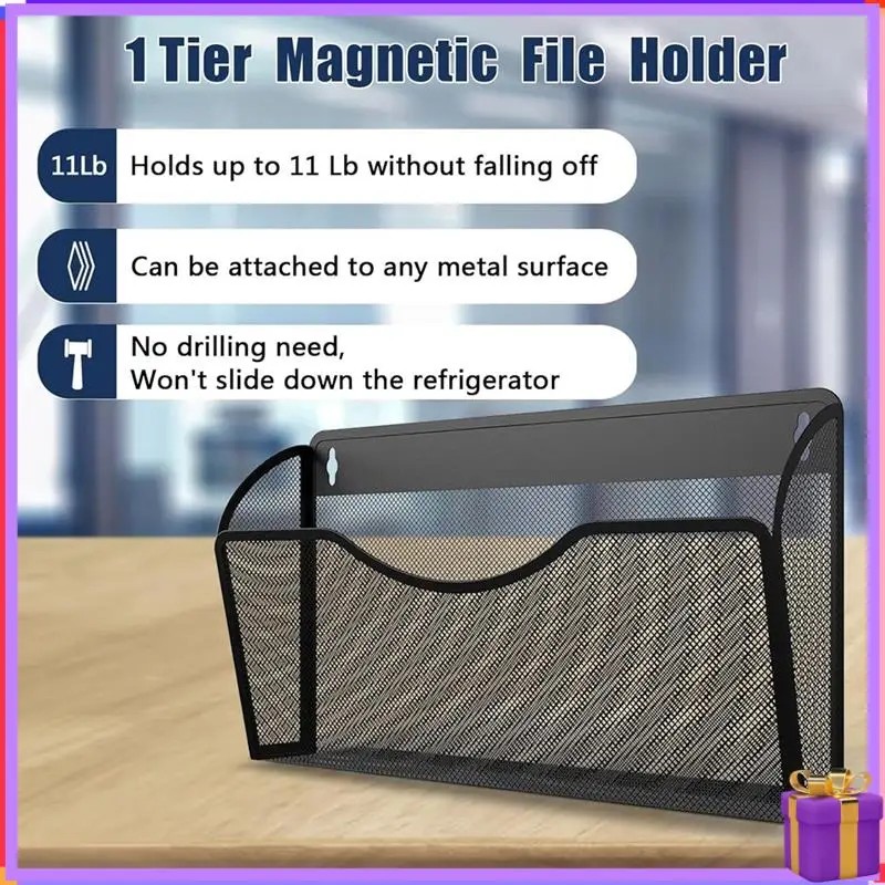 Advanced 1-Tier Magnetic File Holder Capacity Office Hanging Magazine Rack For Refrigerator, File Cabinets
