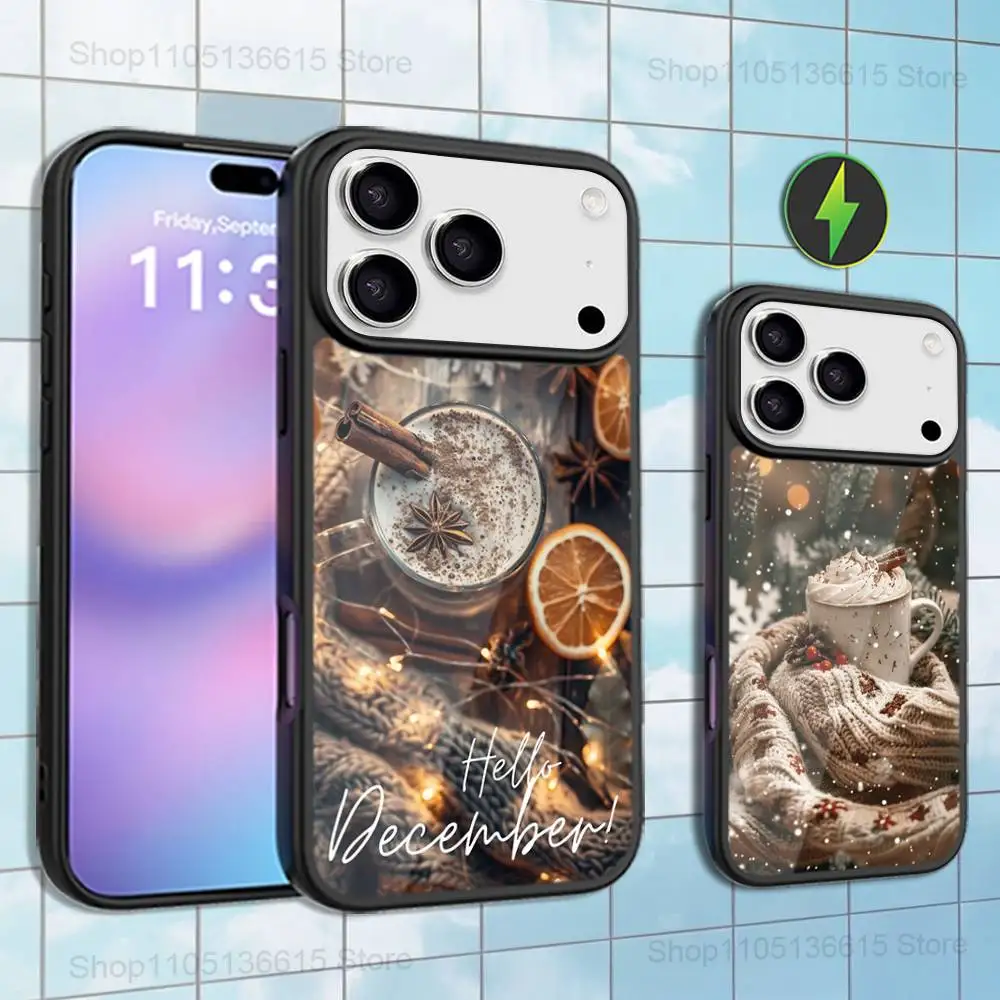 Casing Kopi Musim Dingin Seni Natal Untuk iPhone 16,15,17,14,13,12,11,Pro,Max,Plus,Air Mini,Magsafe,Casing Pengisian Daya Nirkabel Magnetik