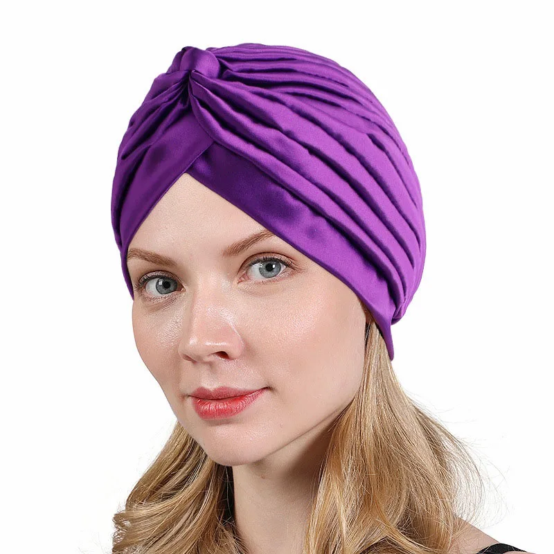 Women Fashion Muslim Turban Cap Satin Solid Color Islamic Inner Hijab Caps Wrap Head For Girls Stretch Beanies Hats Headwrap