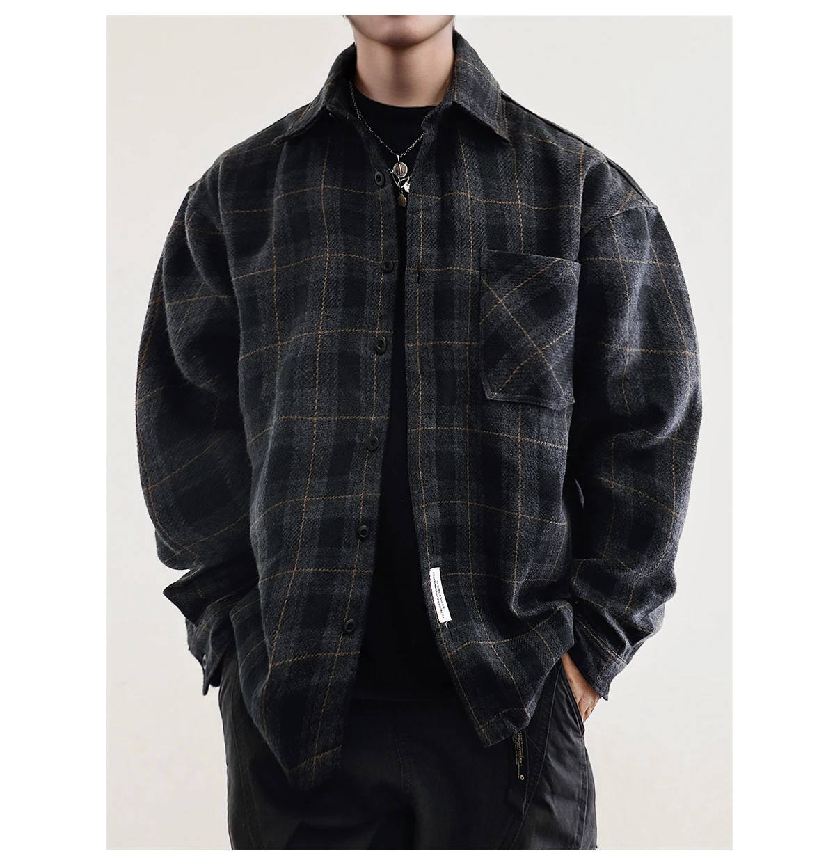 

Mens Flannel Shirts American Vintage Streetwear Thick Plaid Oversized Cargo Long Sleeve Loose Fit Casual Workwear Autumn Winter
