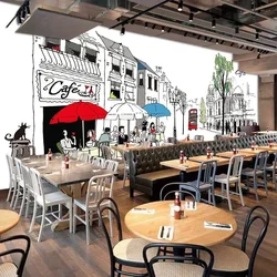 Custom Mural Wallpaper Hand Painted Graffiti 3D Street View Coffee Shop Background Wall Decor Modern Abstract Papel De Parede 3D