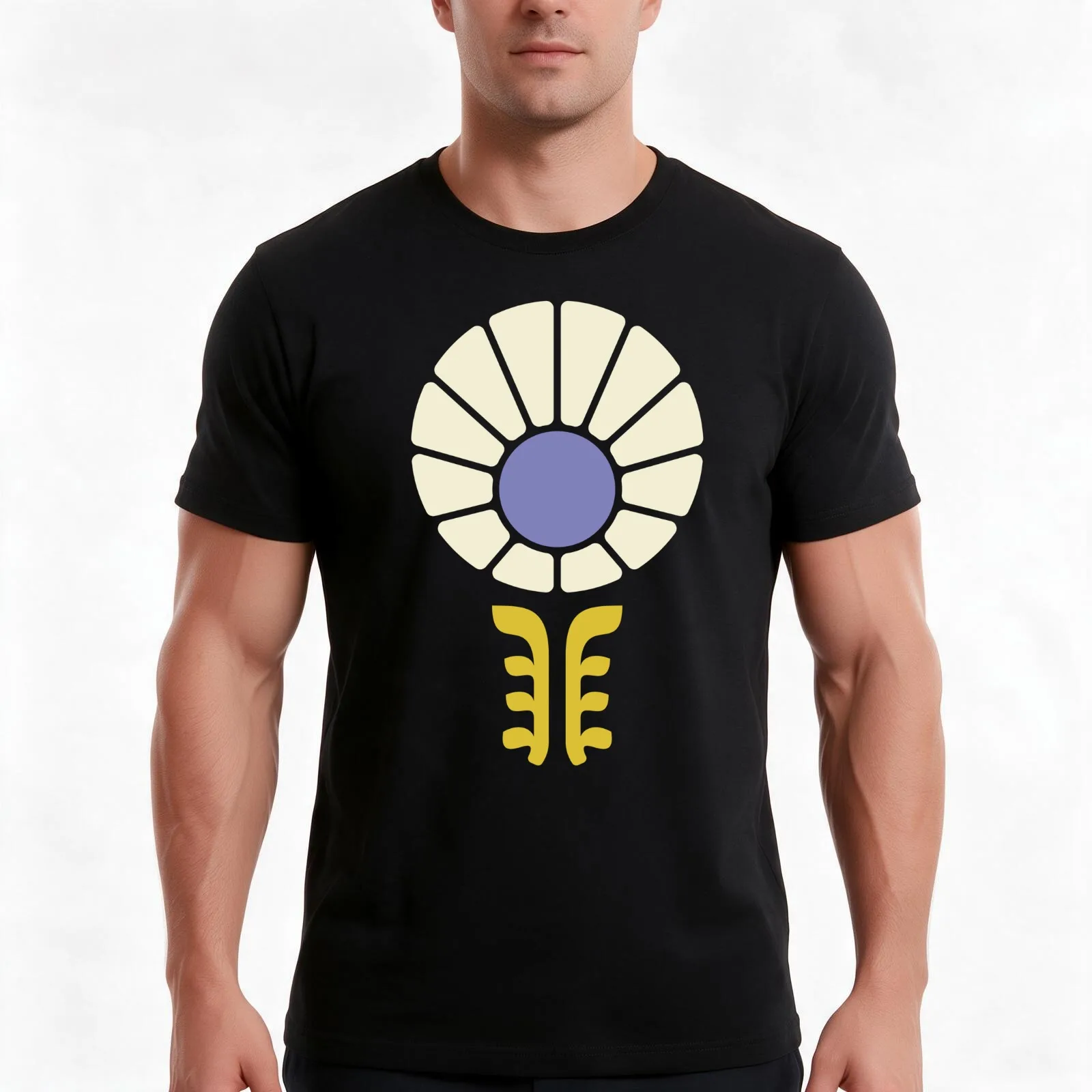 KF 0224 B - Vintage Retro 70s Daisy Floral Pattern in Yellow Purple T-Shirt, Summer Casual Cotton Tee, Oversized Streetwear Tops