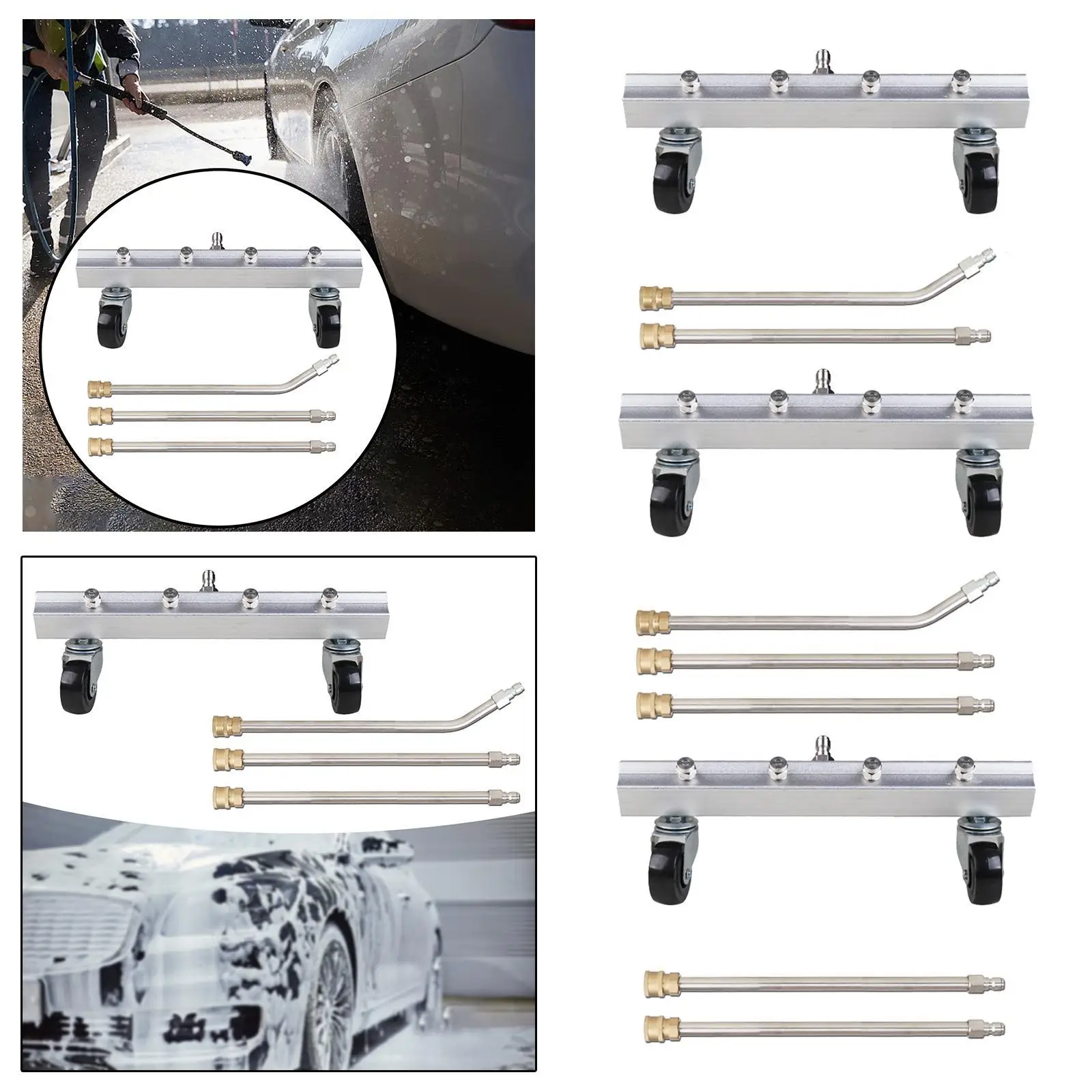 Pressure Washer Undercarriage Cleaner with 4 Nozzles with Extension Wands for Patios Vehicles Sidewalks Car Wash Automotive