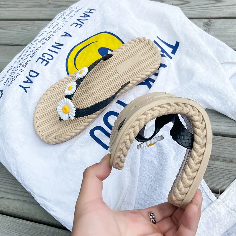 2024 New Summer Women Slippers Outdoor Beach Flip-flops Cute Flower Bow Decoration Casual Flat Slippers Shoes for Women Slides