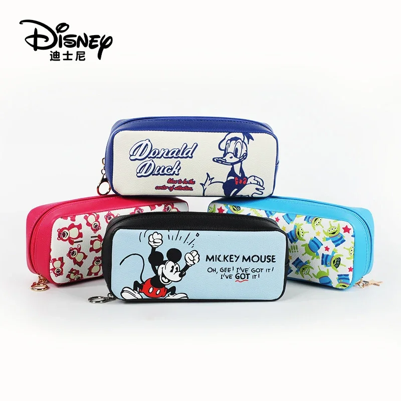 Disney-estuche de almacenamiento con cremallera para bolígrafos, bolsa de papelería con dibujos animados creativos, gran espacio, estudiantes, niños, regalo