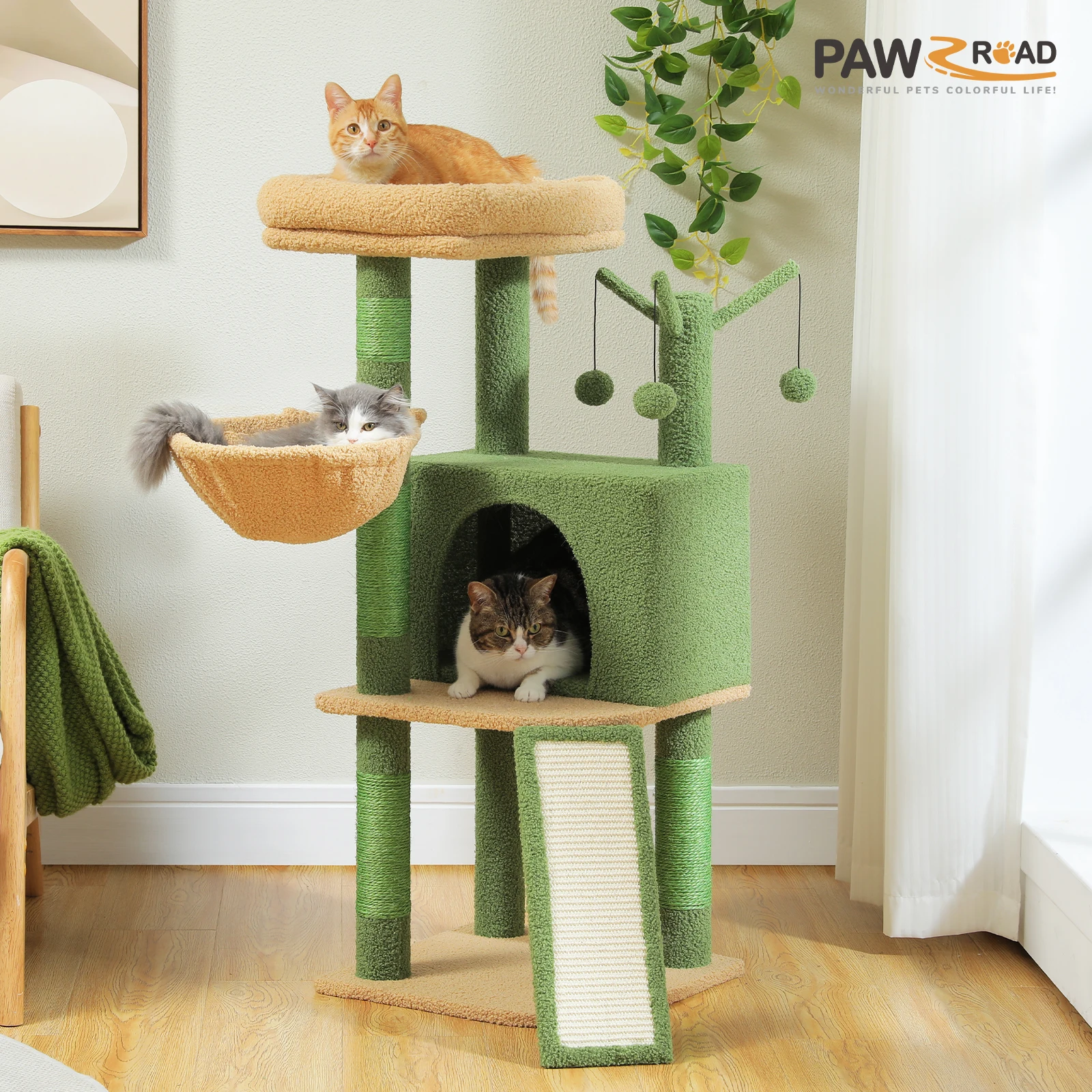 

Multi-Level Cat Tree with Large Condo, Hammock, Cat Scratching Posts, Tower for Indoor, Kitten Toys, Accessories