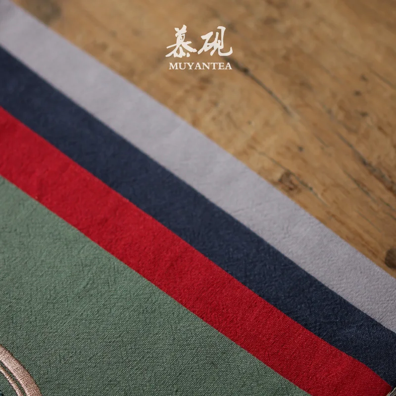 Mutaowu Cotton-Linen Zen-Inspired Classical Table Runner For Single Seer, Auspicious Embroidered Ptern Ceremony Fabric Tea