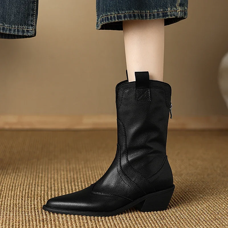 New 2027 Plus Size Fashion Women Shoes Knee High Knight Boots Cow Split Leather Ladies Luxury Designer Ankle Boots Custom Shoes