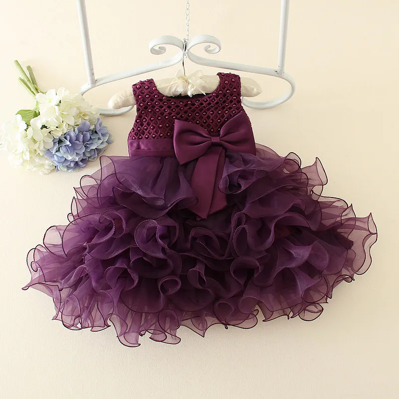 0-4Year Layered Pink Baby Girl Dress Princess Purple Mini Girl Vestido  Party Little Girls Clothing for 1 2 3 Years Old 194035