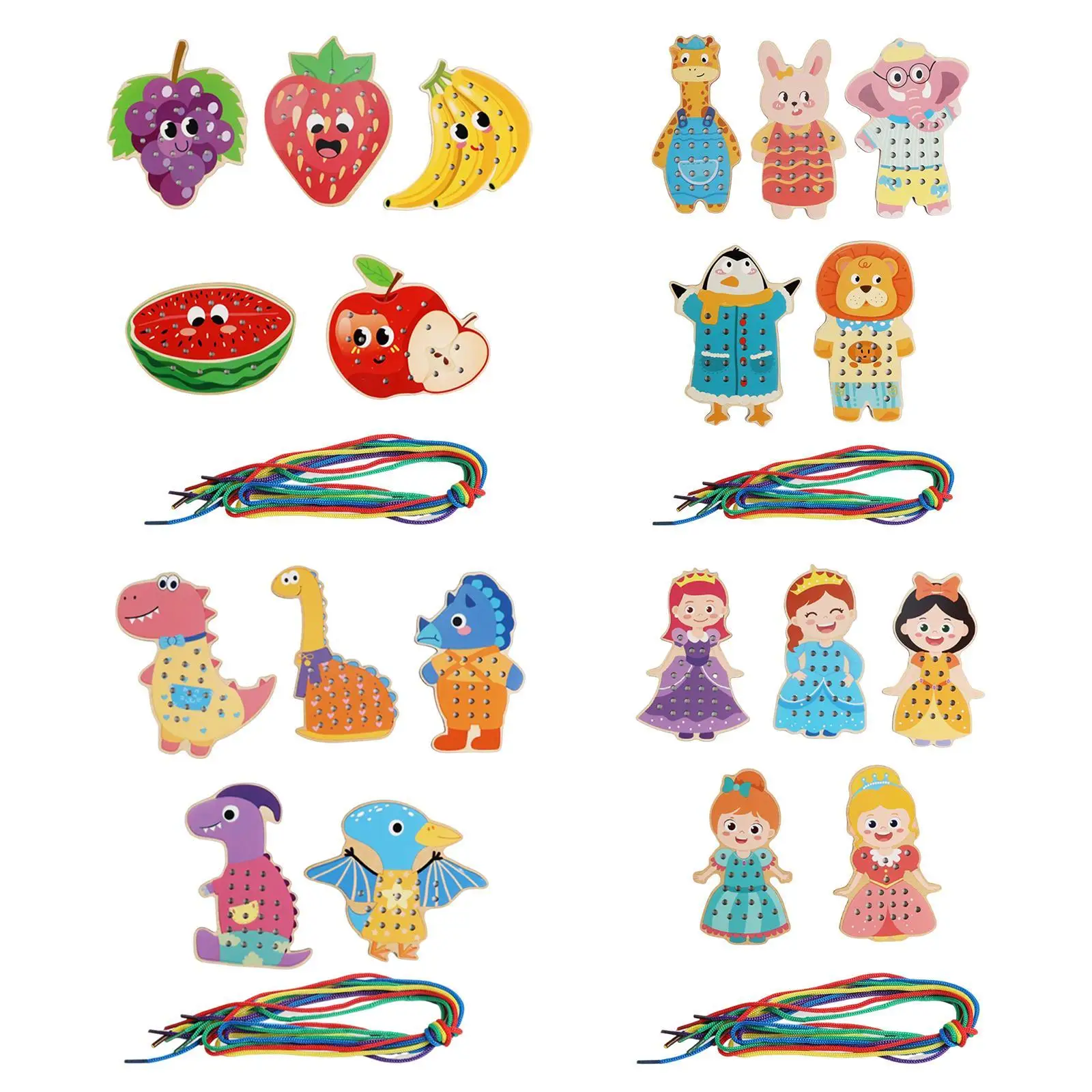 Zabawki do nawlekania dla dzieci i przedszkolaków, drewniane karty do szycia, zajęcia sznurowaniem.