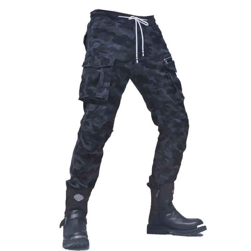New Motorcycle Riding Pants, Men's All-season Casual Trousers, Retro Commuting Camouflage Motorcycle Multi-pocket Workwear Pants