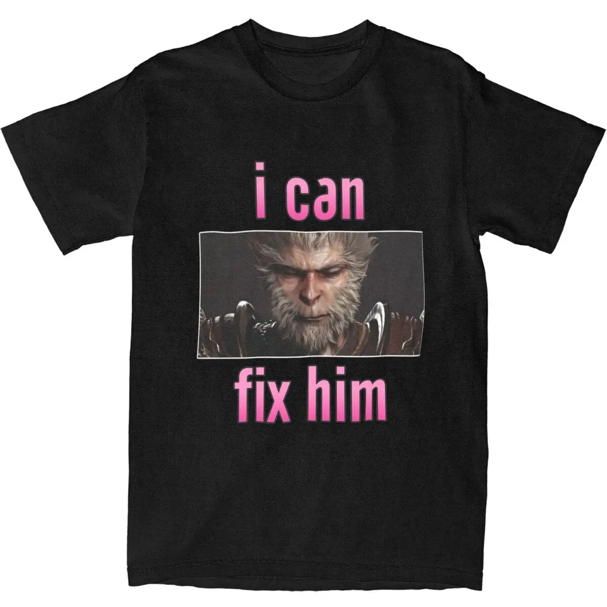 I Can Fix Him Black Myth Game T-Shirt Beach Monkey Retro T-Shirts 100 Cotton Fashion Tee Shirt For Men Short Sleeve Loose Tops