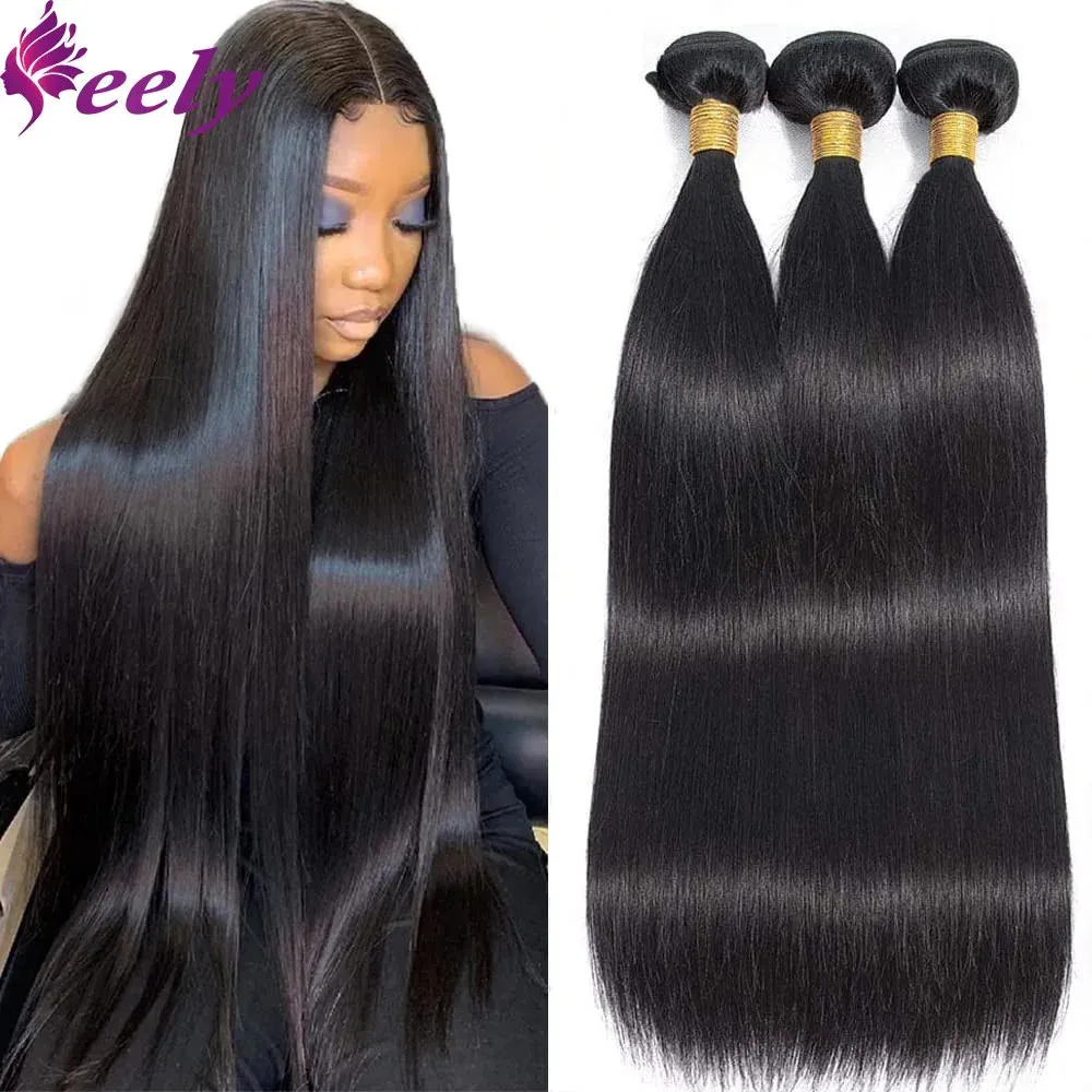 Straight Hair Bundles Brazilian 100% Natural Straight Human Hair Bundles Weaving Extensions For Black Women 3 Bundles Deals #1B