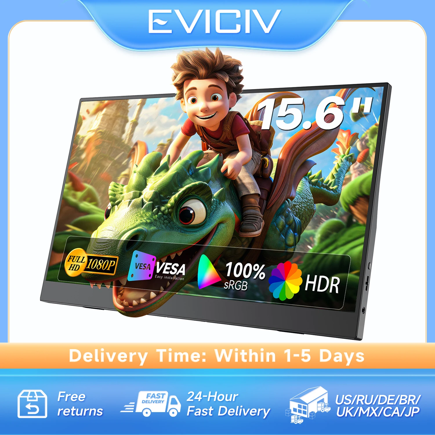 

Eviciv 15 inch Portable Monitor 1080P 100%sRGB IPS with USB-C&Mini HDMI Pc Display for Laptop Mac Phone Game Screen Extension