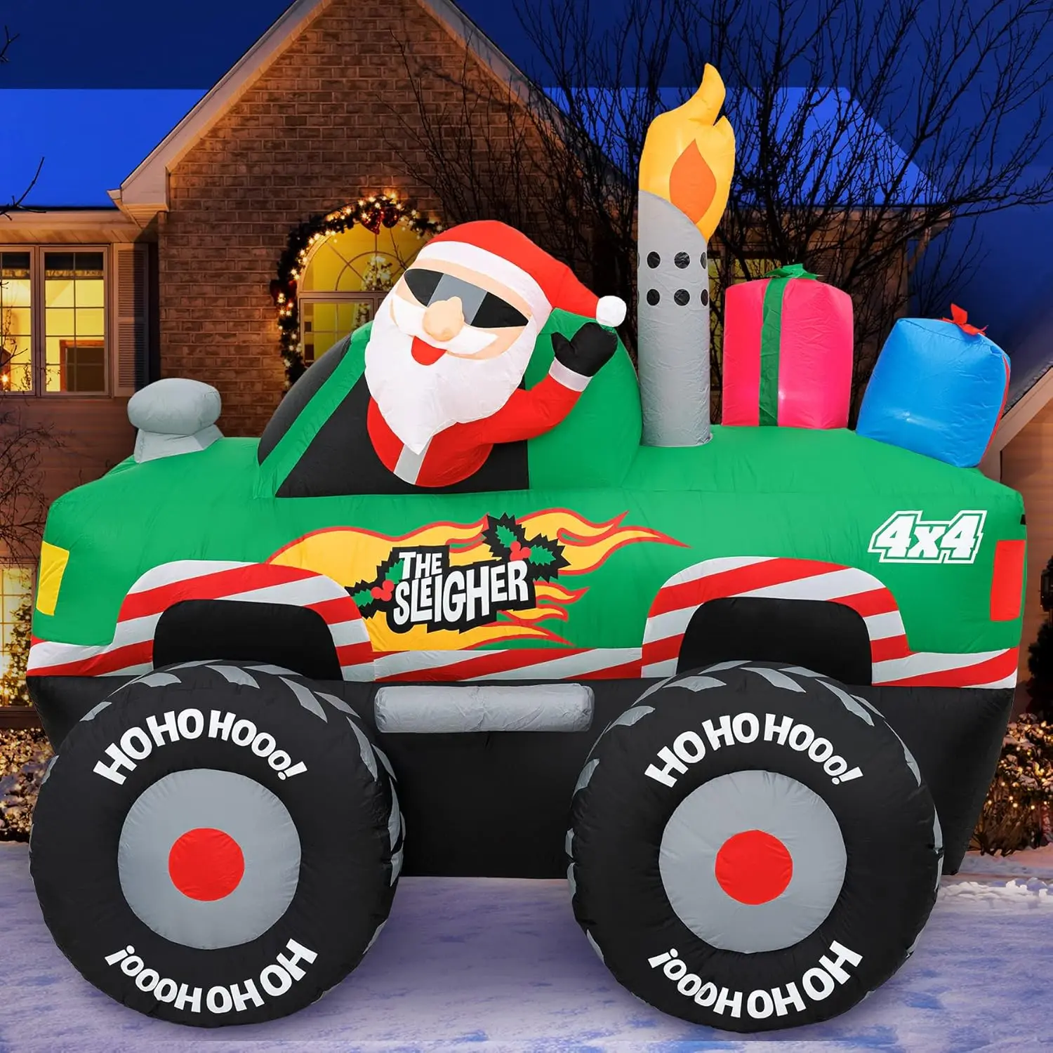 Christmas Inflatables Large 6 ft Santa's Monster Truck - Inflatable Outdoor Christmas Decorations Blow Up X-mas Decor