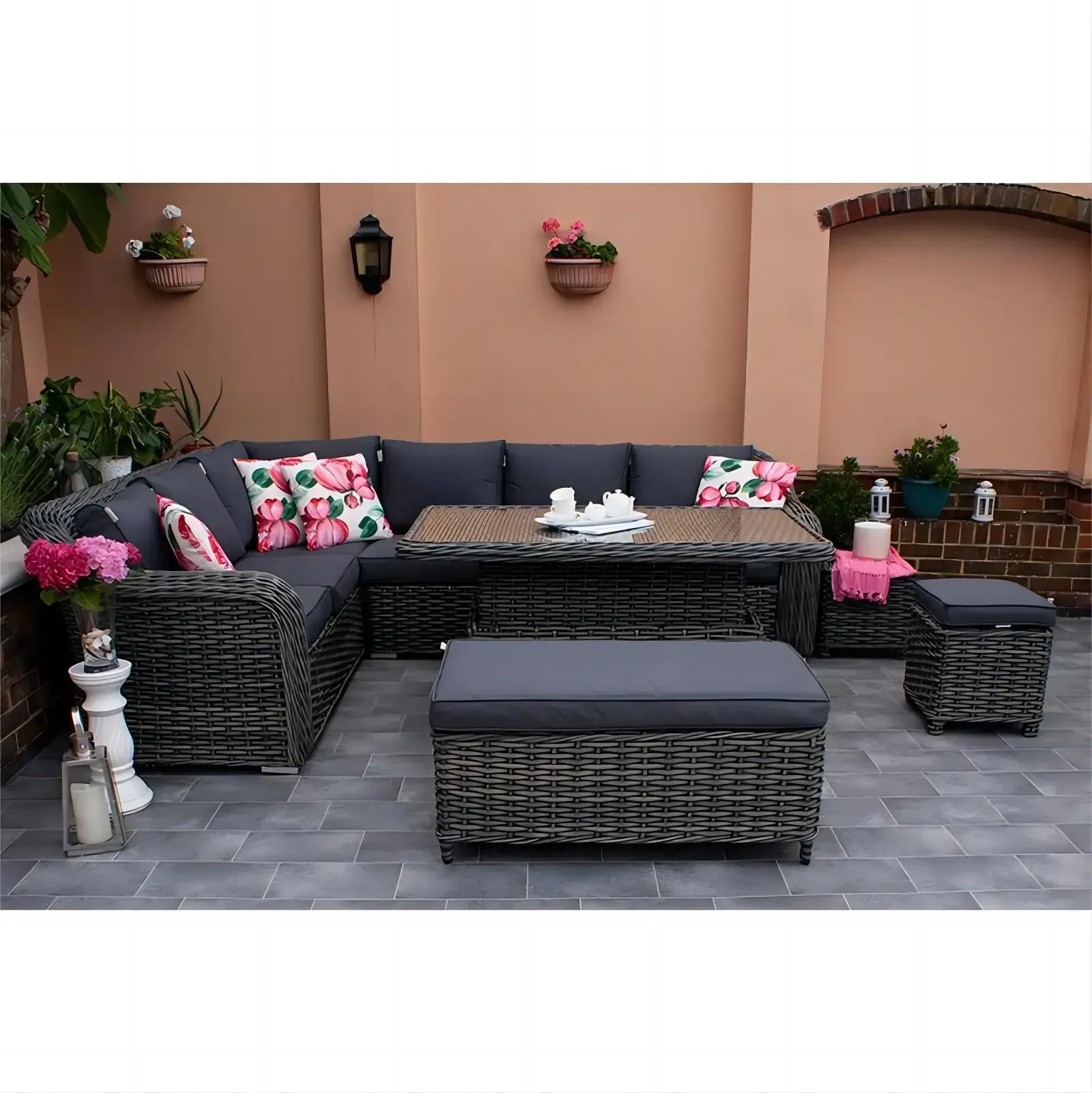 9 Seater Outdoor Garden Lounge Furniture Sets Rattan Table And Sofa Chair Chinese Style Garden Sets