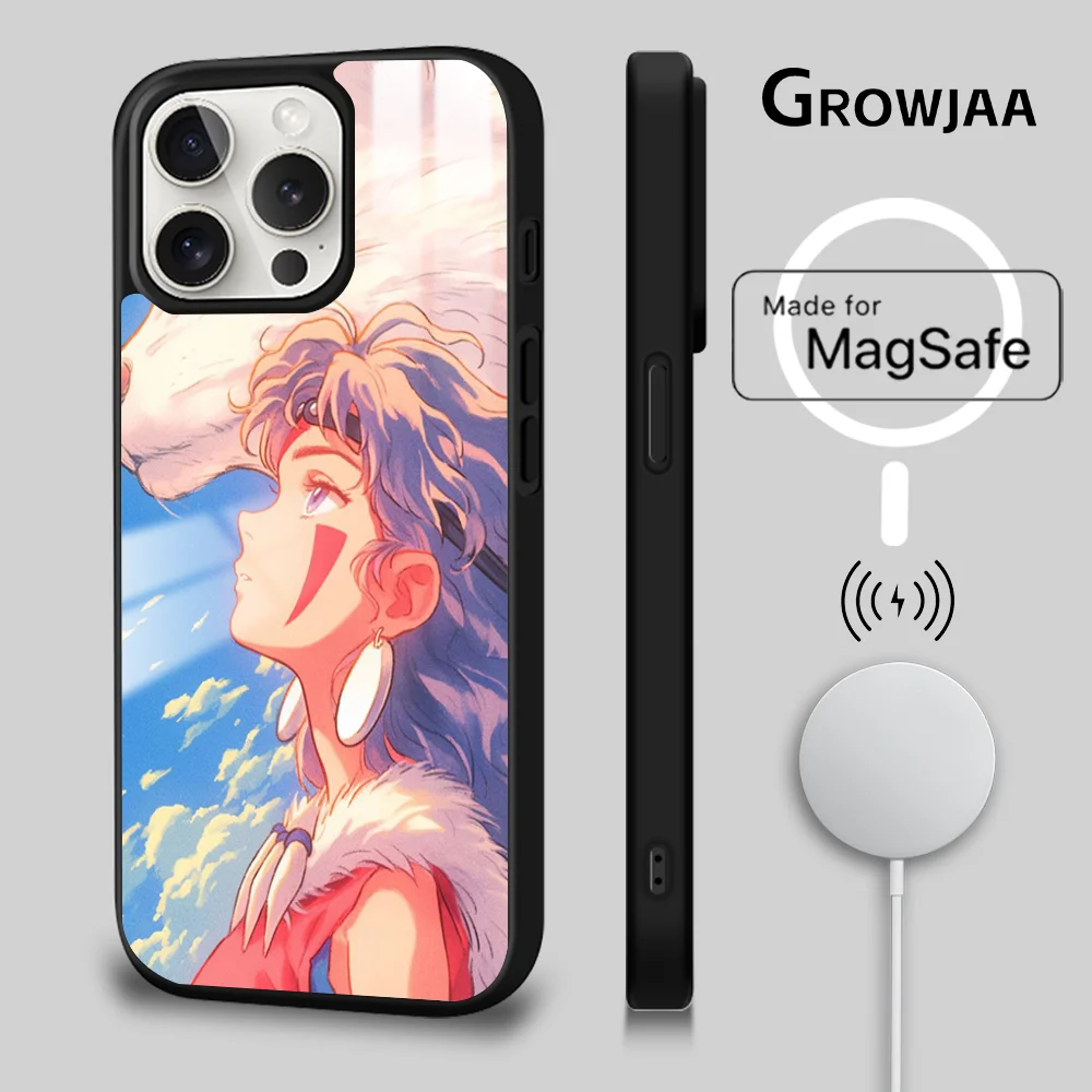 Anime P-Princess M-Mononoke Phone Case For iPhone 16 15 14 13 12 11 Pro Max Plus Mini Magsafe Mirror Wireless Magnetic Cover