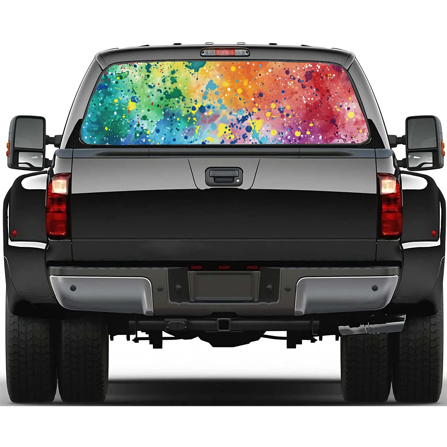 Random Rainbow Splats Car Rear Window Decal Fit Pickup,Truck,Car Universal See Through Perforated Back Window Vinyl Sticker