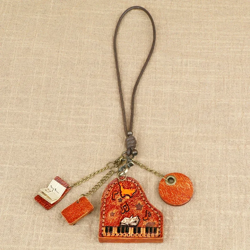 

Innocent Cowhide Leather Note Bag Pendant Mini Musical Instrument Accessories Adjustable School Bag Accessories Pendant Vintage