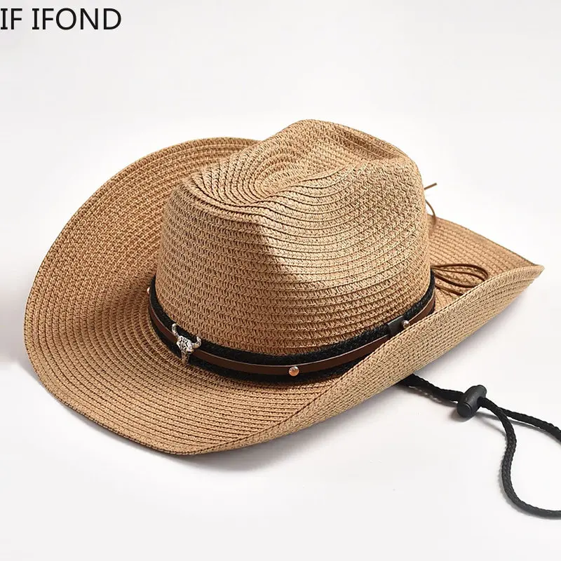 New Summer Straw Hats for Men Women Western Cowboy Hat Outdoors Beach Sun Hats Cowgirl Jazz Caps Sombrero Hombre