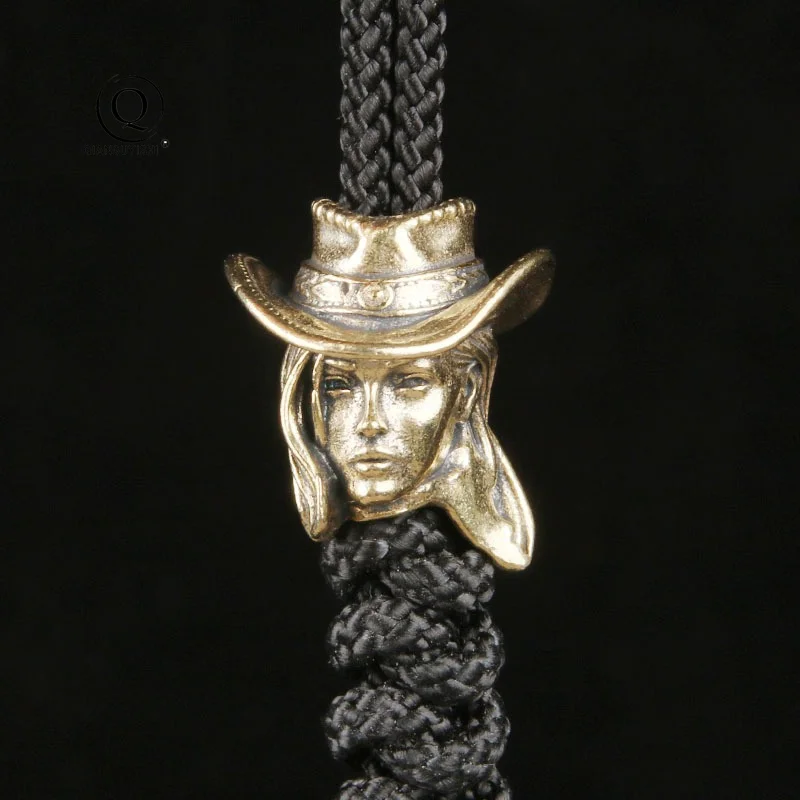 Cowgirl Brass Knife Bead Female Cowboy EDC DIY Paracord Woven Bracelet Lanyard Pendants Accessories Outdoor Tool Hangings Charms