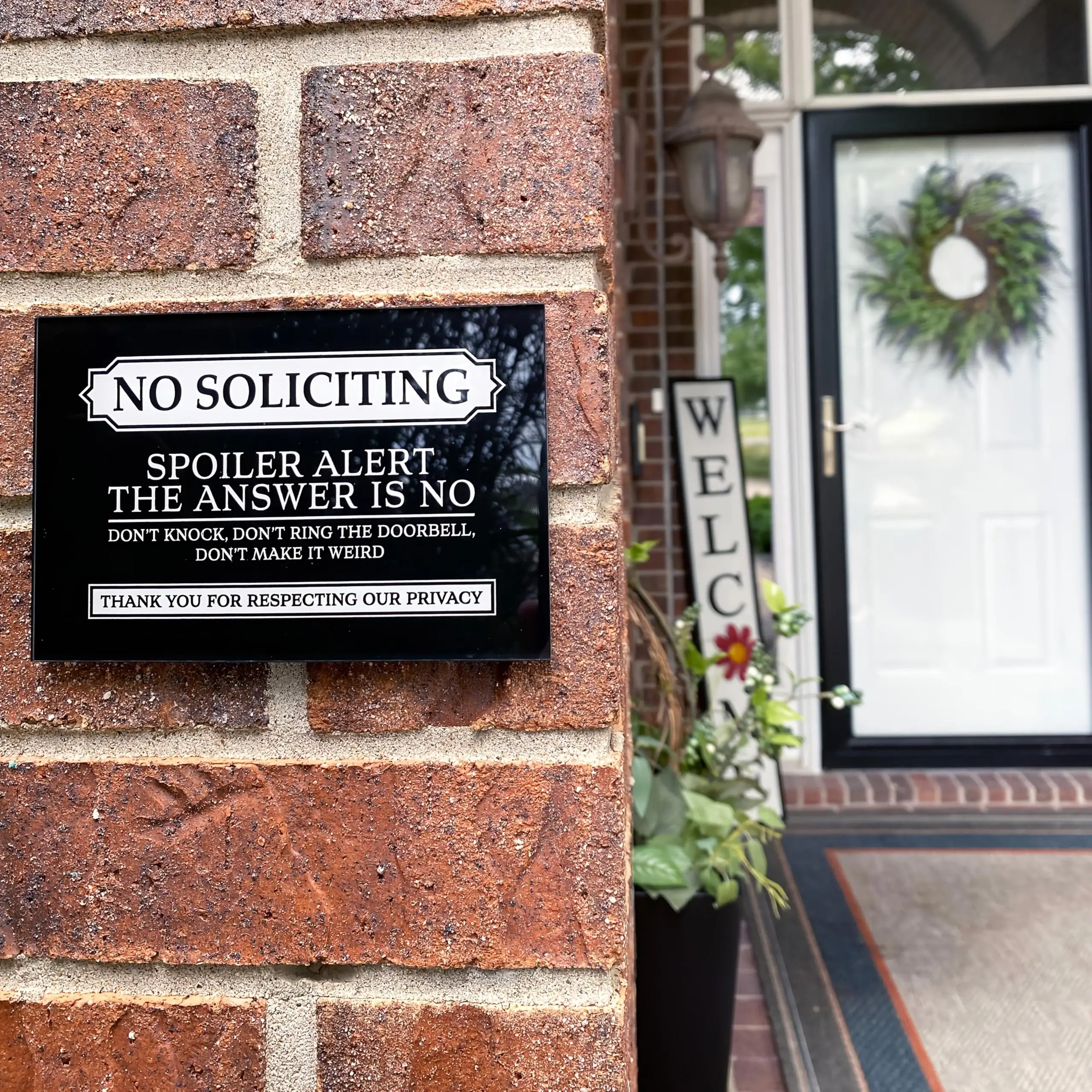Vintage Metal Tin Sign No Soliciting Funny Privacy Warning Text Wall Decor For Front Door Home Outdoor Wall Art