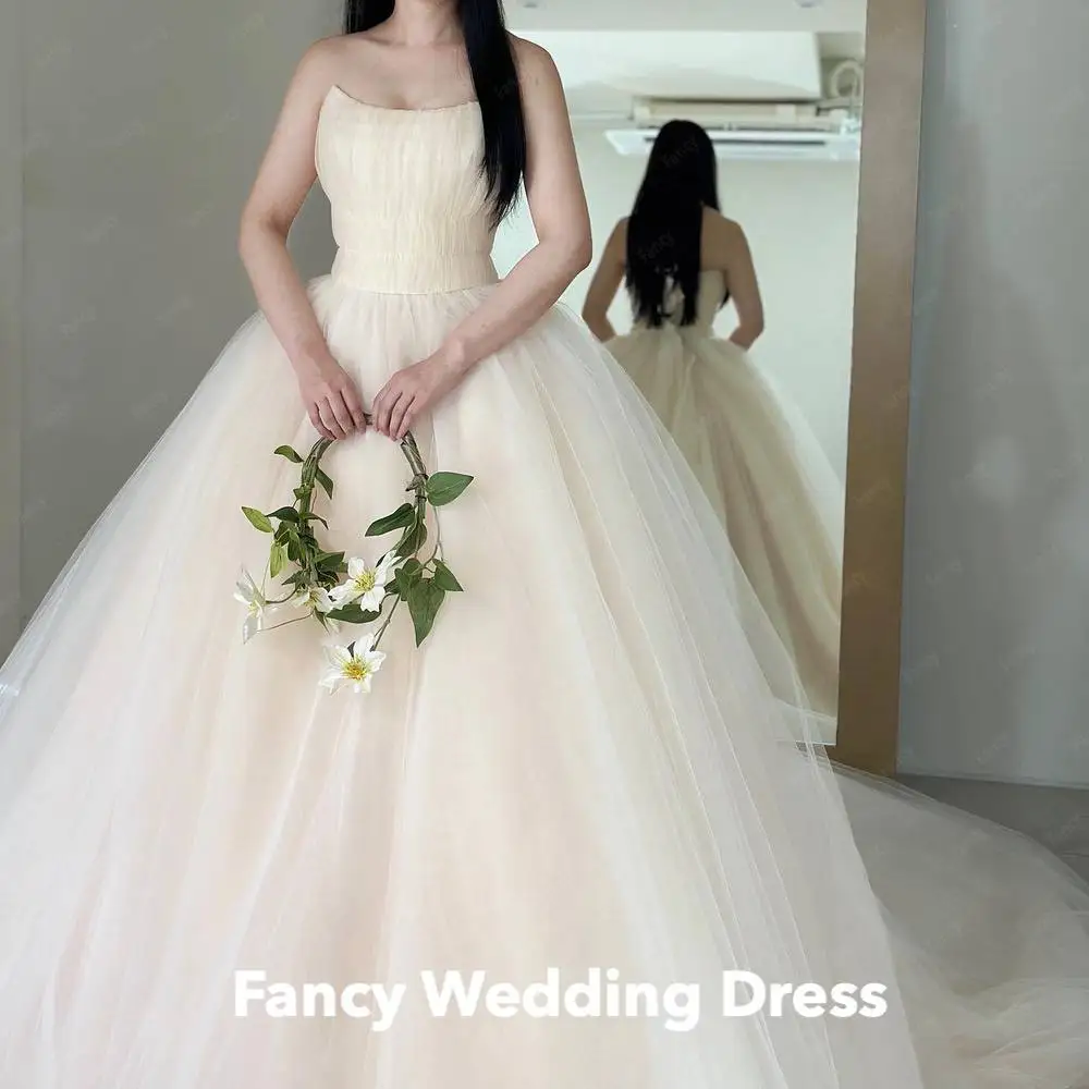 Fancy Fairy Soft Tulle A Line Korea Wedding Dresses Sleeveless Scalloped Floor Length Bridal Gowns Photoshoot Mariage customized