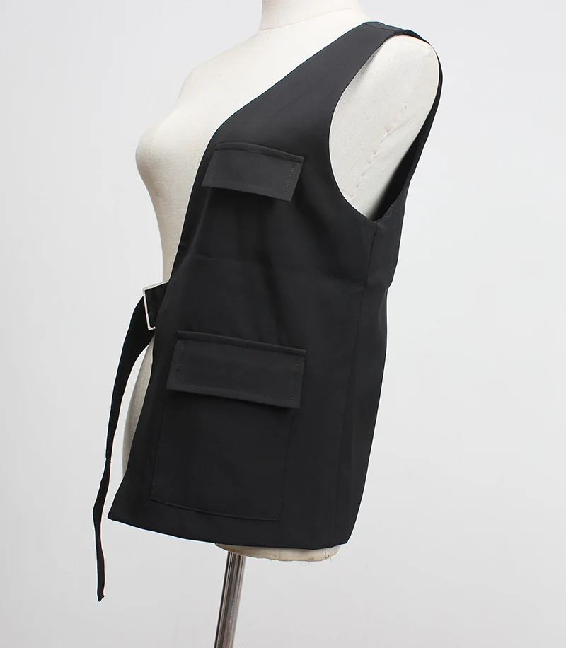 Retro Dark High Street Functional Style Vest Multiple Pockets Workwear Casual Floaty Sash Tactical Leisure Trendy Vest
