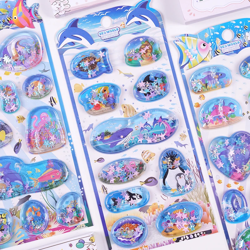 3 pcs/6 pcs Creative Sea Wolrd Rocking Water Stickers 3D Scrapbooking Diy Journal Stationery Sticker Deco School Supplies Gift
