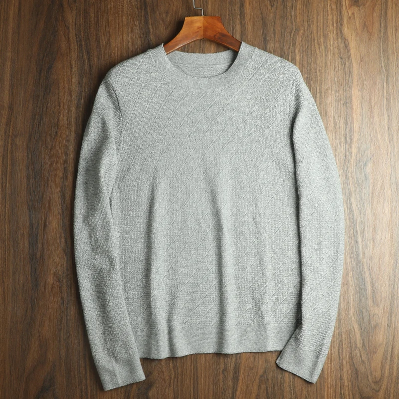 

Высококачественный вязаный свитер из смесовой ткани лиоцелл-шерсть, комфортный, с круглым вырезом, базовый слой, осень-зима, мужская модная городская одежда, длинный рукав
