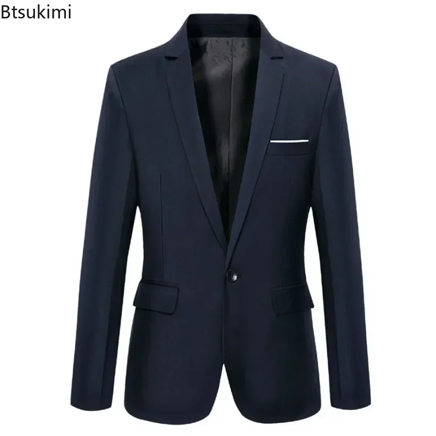 2024 Male Blazers Slim Elegant Suit Jackets Men\'s Business Formal Party Suit Coats Single Button Lapel Casual Solid Jacket Men