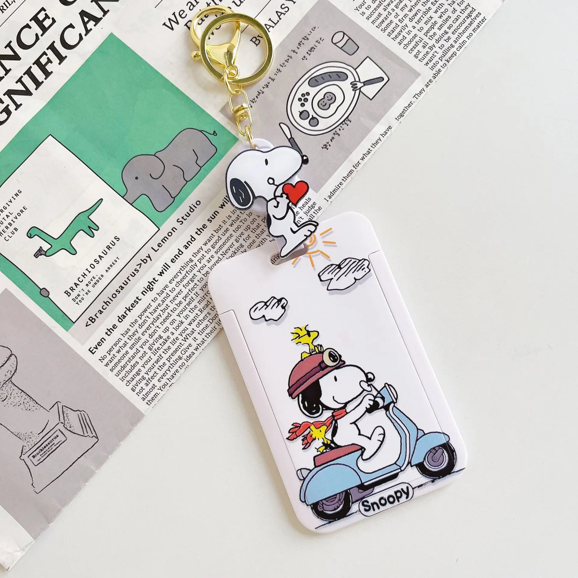 Snoopy Charlie Cartoon Kartenhalter Schlüsselanhänger Anime Dehnbare eingebettete Kartenhülle Schlüsselanhänger Erwachsene Bus Student Ausweishalter Geschenk – Detail 5