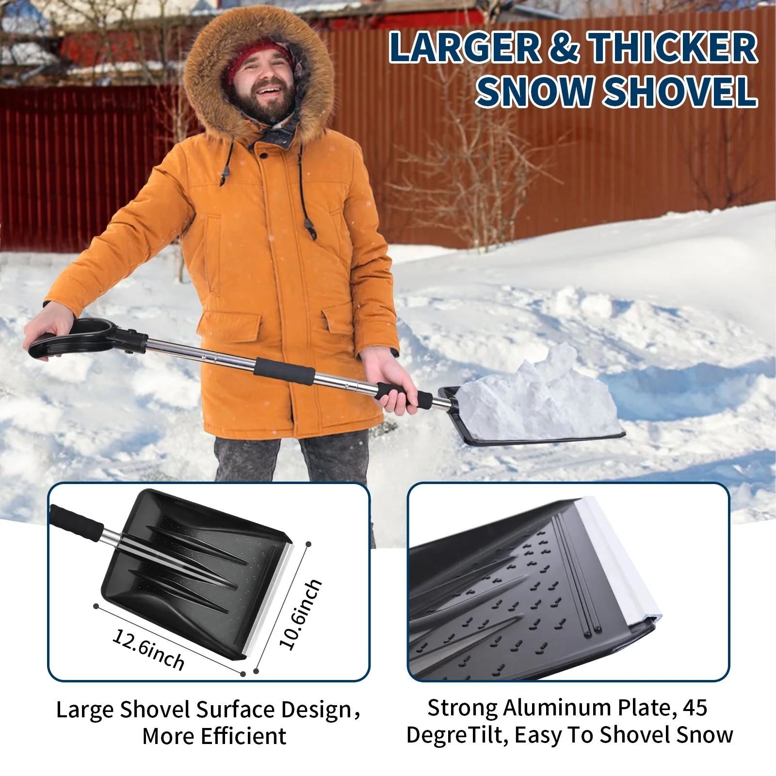 Raschietti per il ghiaccio con pala da neve in plastica per parabrezza dell'auto Pala da neve portatile con manico in alluminio Spazzola da neve di emergenza allungabile