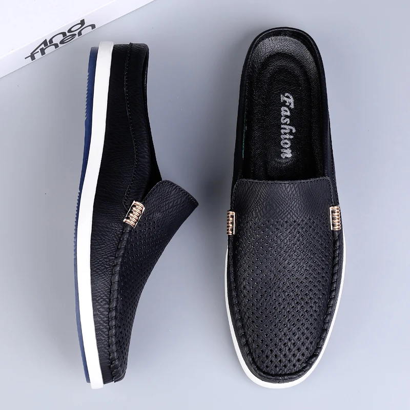 2023 Men's Sandals New Brand Casual Muller Shoes Men's Summer Comfort Soft Half Love Vintage Leather Breathable Casual Slippers