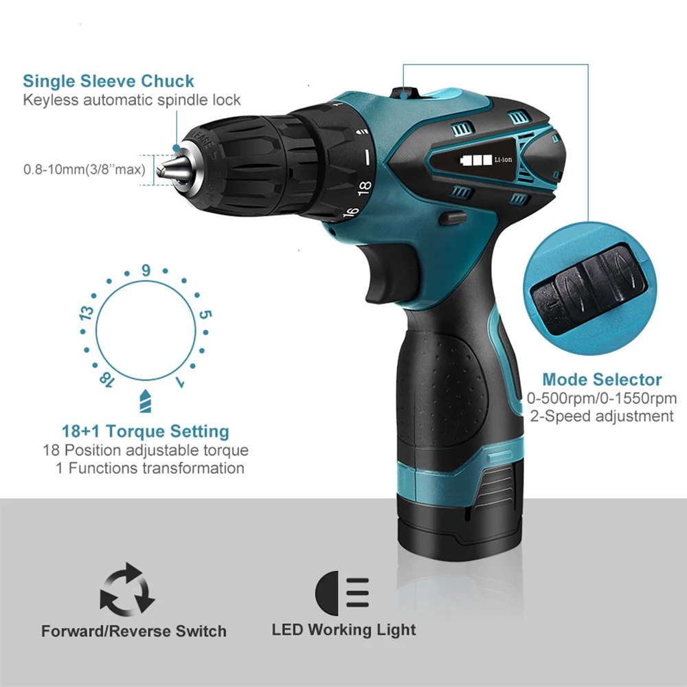 12V 16.8V Electric Cordless Screwdriver Rechargable Driver Drill Wireless Impact Drill Hand Drill Home Improvement Power Tool