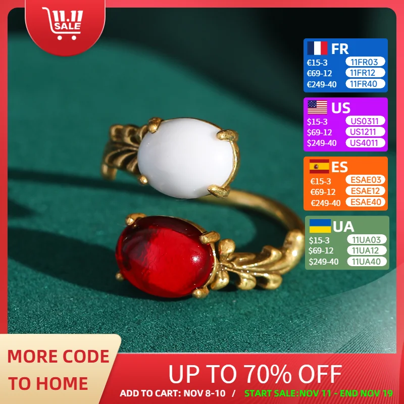 

Opals Vintage Rings For Woman Oval Red Natural Stones Luxury Designer Antique Open Jewelry Accessories 2025 Trend Wholesale Lot